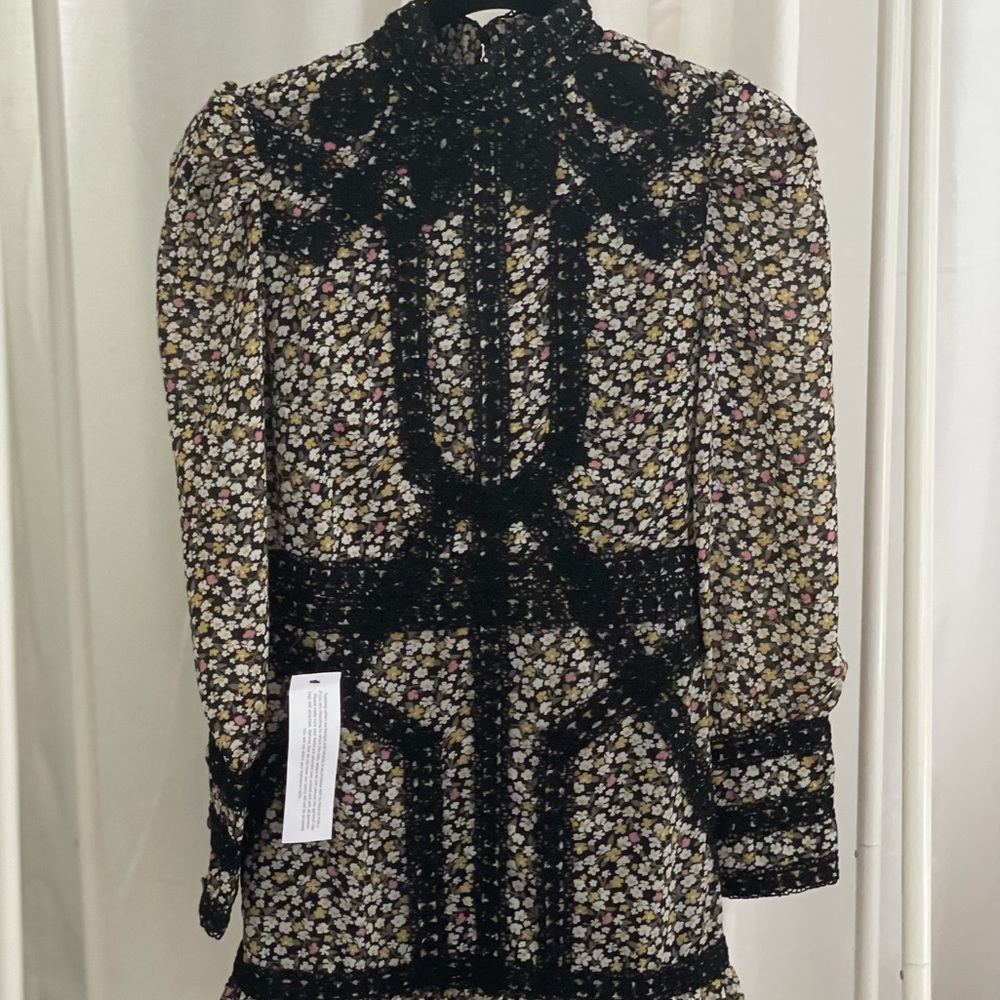 Topshop Floral - Print Crochet Trim Mini Dress